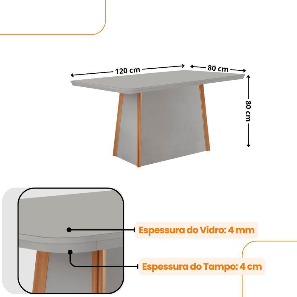 Mesa De Jantar Diane 120cm Tampo Mdf Vidro 4 Cadeiras Lisboa Moderna Tork Off White Naturale Serigrafia - 6