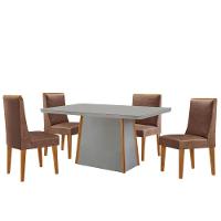 Mesa De Jantar Diane 120cm Tampo Mdf Vidro 4 Cadeiras Lisboa Moderna Tork Off White Naturale Serigrafia