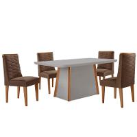 Mesa De Jantar Diane 120cm Tampo Mdf Vidro 4 Cadeiras Safira Moderna Veludo Marrom Off White Naturale Serigrafia Com Vidro - 2