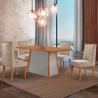 Mesa De Jantar Diane 120cm Tampo Mdf Lam 4 Cadeiras Safira Moderna Veludo Creme Naturale Off White - 1
