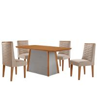 Mesa De Jantar Diane 120cm Tampo Mdf Lam 4 Cadeiras Safira Moderna Veludo Creme Naturale Off White - 2