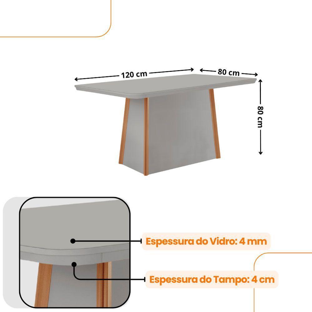Mesa De Jantar Diane 120cm Tampo Mdf Vidro 4 Cadeiras Lisboa Moderna Veludo Capuccino Off White Naturale Serigrafia - 4