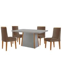 Mesa De Jantar Diane 120cm Tampo Mdf Vidro 4 Cadeiras Lisboa Moderna Veludo Capuccino Off White Naturale Serigrafia - 2