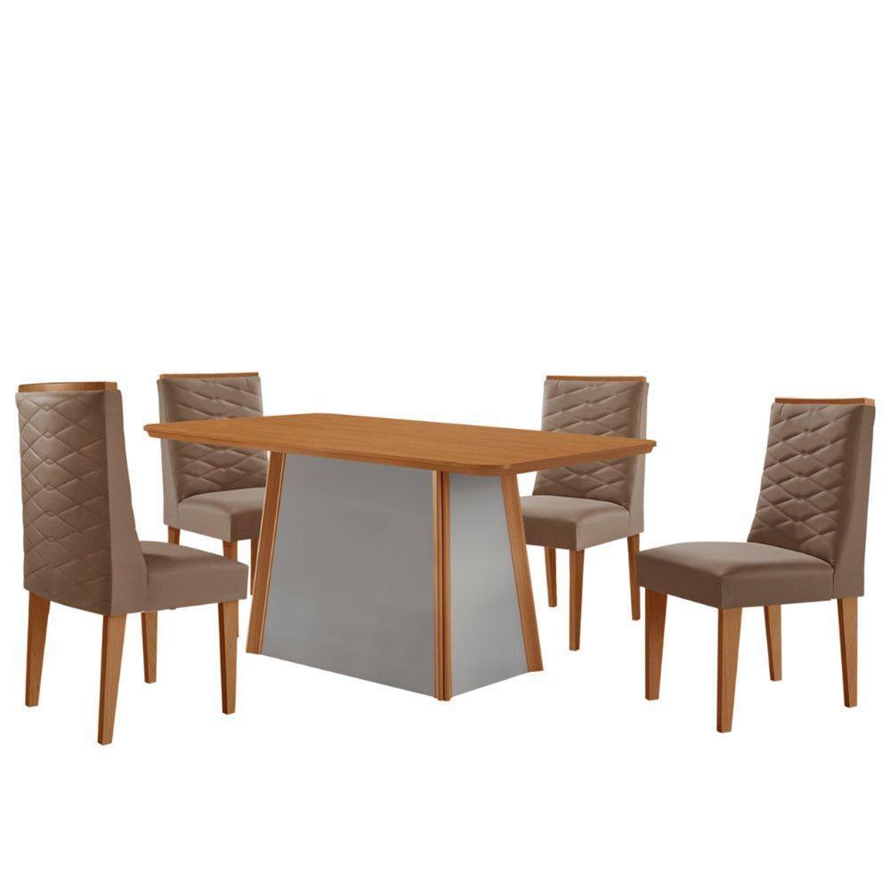Mesa De Jantar Diane 120cm Tampo Mdf Lam 4 Cadeiras Safira Moderna Veludo Capuccino Naturale Off White - 2