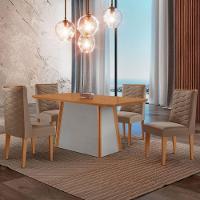 Mesa De Jantar Diane 120cm Tampo Mdf Lam 4 Cadeiras Safira Moderna Veludo Capuccino Naturale Off White - 1
