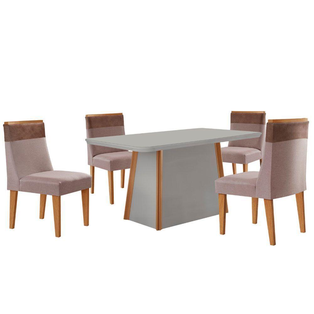 Mesa De Jantar Diane 120cm Tampo Mdf Vidro 4 Cadeiras Andes Moderna Linho Capuccino Tork Off Naturale Serigrafia - 2