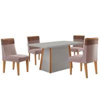 Mesa De Jantar Diane 120cm Tampo Mdf Vidro 4 Cadeiras Andes Moderna Linho Capuccino Tork Off Naturale Serigrafia - 2