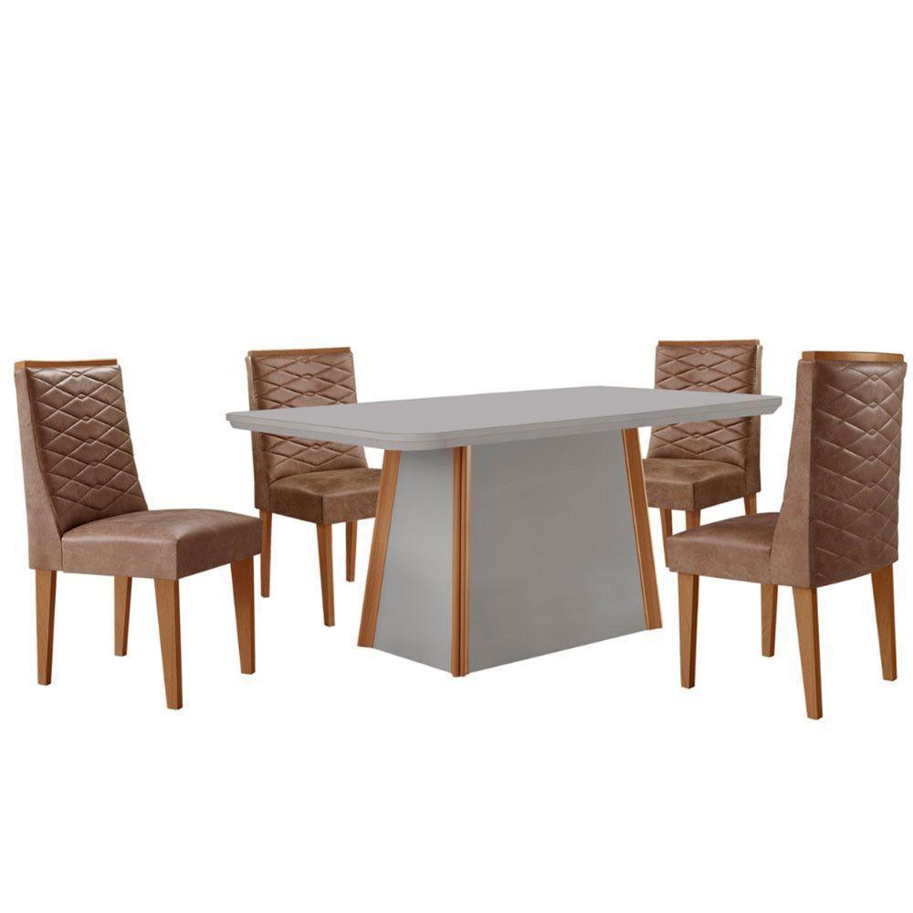 Mesa De Jantar Diane 120cm Tampo Mdf Vidro 4 Cadeiras Safira Moderna Tork Naturale Serigrafia Com Vidro - 2