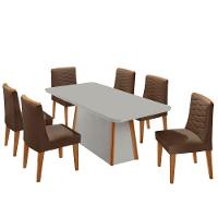 Mesa De Jantar Diane 180cm Mdf Vidro Com 6 Cadeiras Moderna Veludo Marrom Off White Naturale Serigrafia - 2