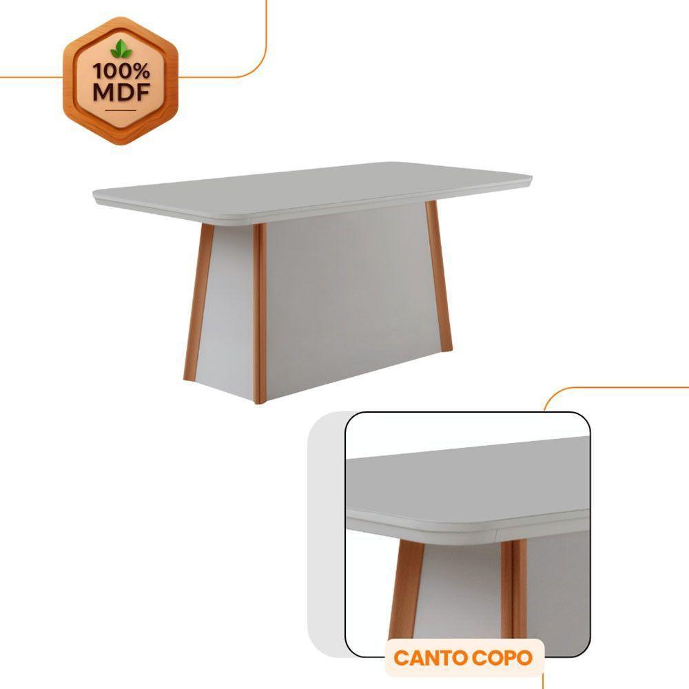 Mesa De Jantar Diane 180cm Mdf Vidro Com 6 Cadeiras Moderna Turim 07 Naturale Serigrafia Off White - 5