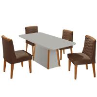 Mesa De Jantar Diane 120cm Tampo Mdf Vidro Cadeiras Eloise Moderna Veludo Marrom Off White Naturale Serigrafia - 2