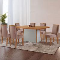 Mesa De Jantar Diane 180cm Tampo Mdf Lam 6 Cadeiras Diane Moderna Linho Capuccino Tork Naturale Off White - 1