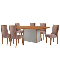 Mesa De Jantar Diane 180cm Tampo Mdf Lam 6 Cadeiras Diane Moderna Linho Capuccino Tork Naturale Off White - 5
