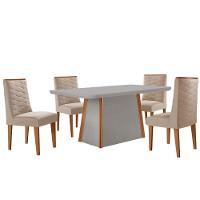 Mesa De Jantar Diane 120cm Tampo Mdf Vidro 4 Cadeiras Safira Veludo Creme Off White Naturale Com Vidro - 2