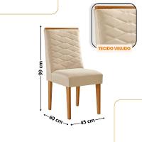 Mesa De Jantar Diane 120cm Tampo Mdf Vidro 4 Cadeiras Safira Veludo Creme Off White Naturale Com Vidro - 3