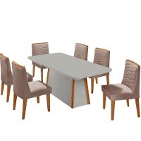 Mesa De Jantar Diane 180cm Mdf Vidro Com 6 Cadeiras Moderna Linho Capuccino Off White Naturale Serigrafia - 2
