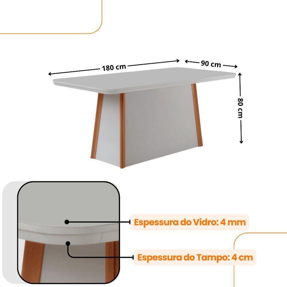 Mesa De Jantar Diane 180cm Mdf Vidro Com 6 Cadeiras Moderna Veludo Creme Off White Naturale Serigrafia - 4
