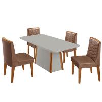 Mesa De Jantar Diane 120cm Tampo Mdf Vidro Cadeiras Eloise Moderna Tork Naturale Serigrafia Off White - 2