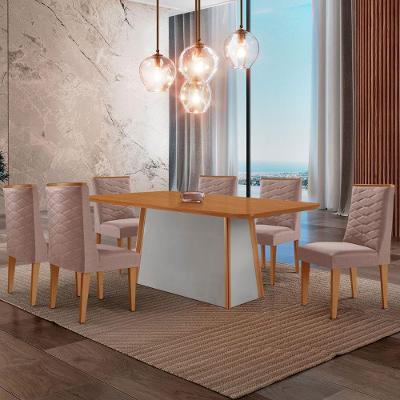 Mesa De Jantar Diane 180cm Tampo Mdf Lam 6 Cadeiras Safira Moderna Linho Capuccino Naturale Off White