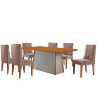 Mesa De Jantar Diane 180cm Tampo Mdf Lam 6 Cadeiras Safira Moderna Linho Capuccino Naturale Off White - 2