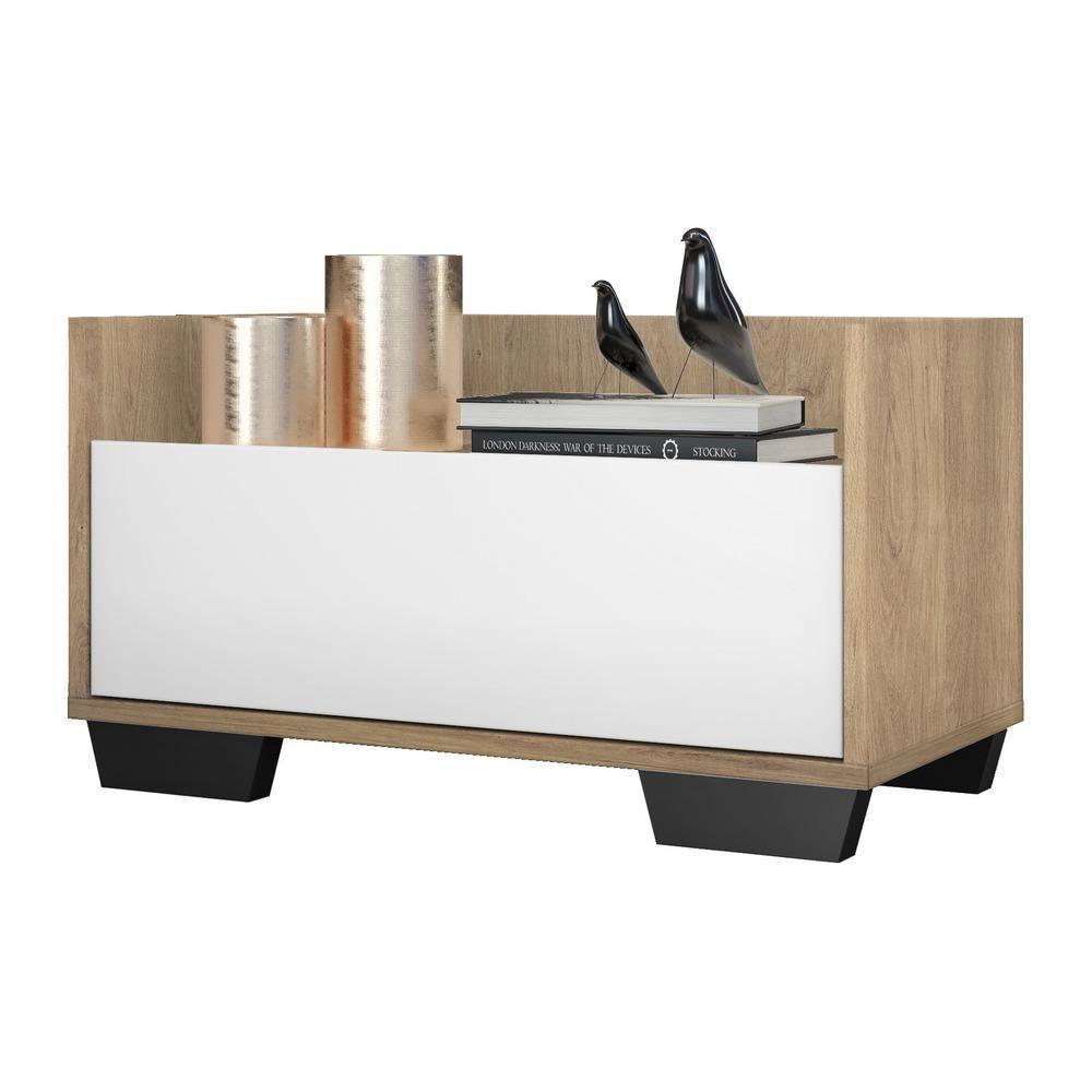 Mesa De Cabeceira 80Cm Multimóveis V4001 Rustic/Branca/Preta Rustic/Branco/Preto - 1