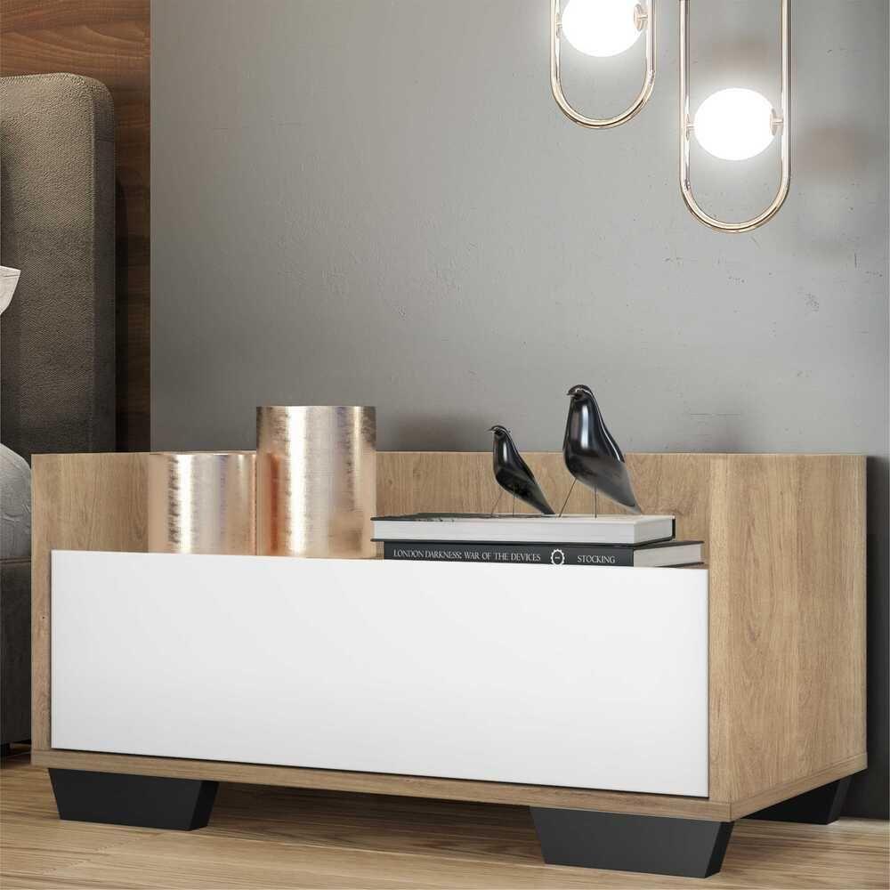 Mesa De Cabeceira 80Cm Multimóveis V4001 Rustic/Branca/Preta Rustic/Branco/Preto - 7