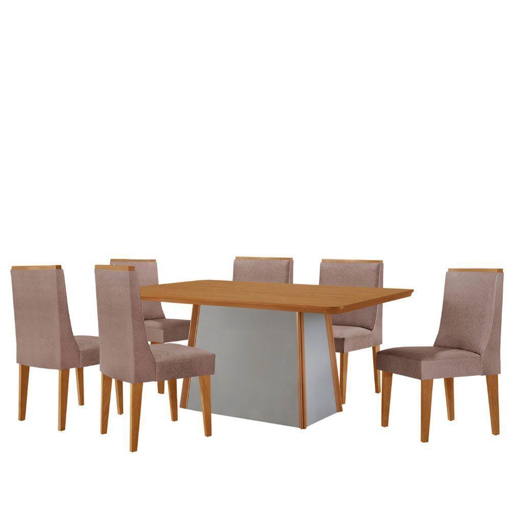 Mesa De Jantar Diane 180cm Tampo Mdf Lam 6 Cadeiras Lisboa Moderna Linho Capuccino Naturale Off White - 2