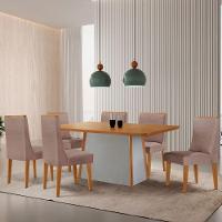 Mesa De Jantar Diane 180cm Tampo Mdf Lam 6 Cadeiras Lisboa Moderna Linho Capuccino Naturale Off White - 1