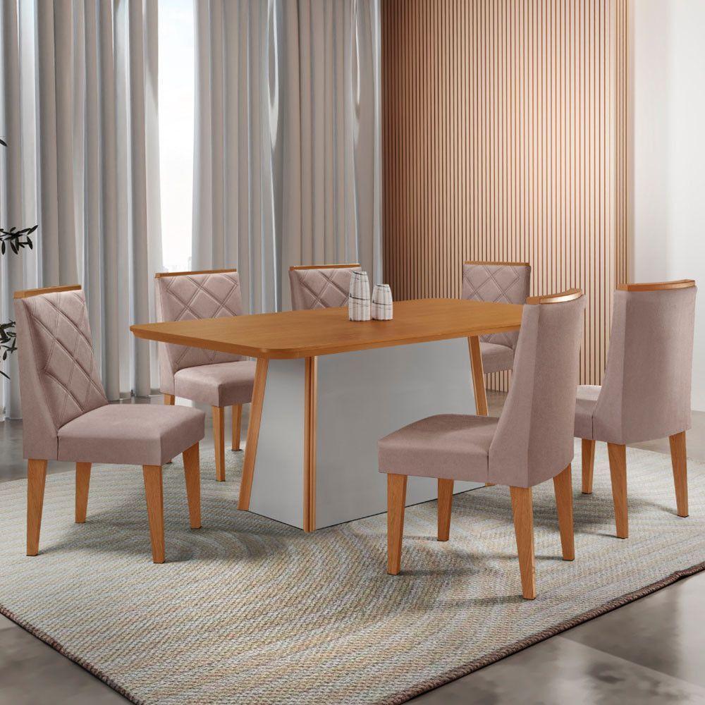 Mesa De Jantar Diane 180cm Tampo Mdf Lam 6 Cadeiras Isadora Moderna Linho Capuccino Naturale Off White - 1
