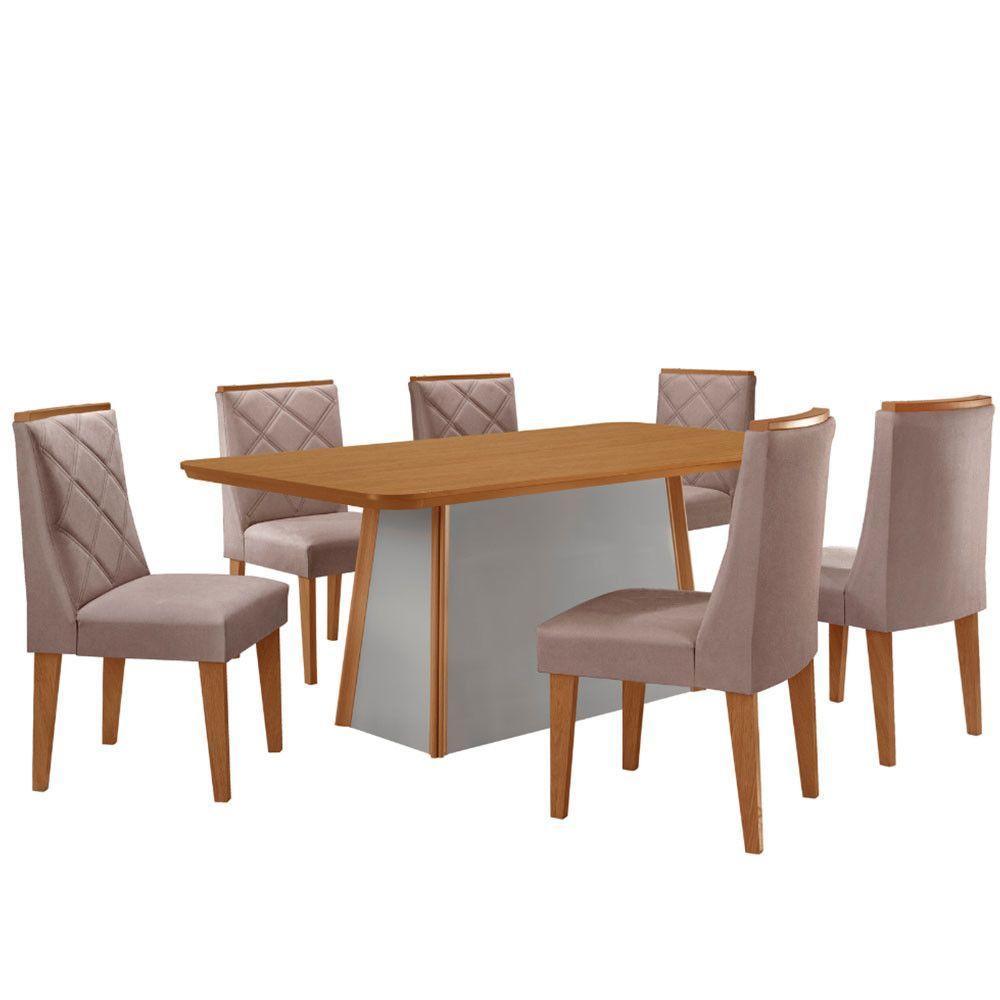 Mesa De Jantar Diane 180cm Tampo Mdf Lam 6 Cadeiras Isadora Moderna Linho Capuccino Naturale Off White - 2