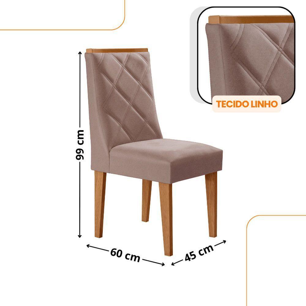 Mesa De Jantar Diane 180cm Tampo Mdf Lam 6 Cadeiras Isadora Moderna Linho Capuccino Naturale Off White - 3