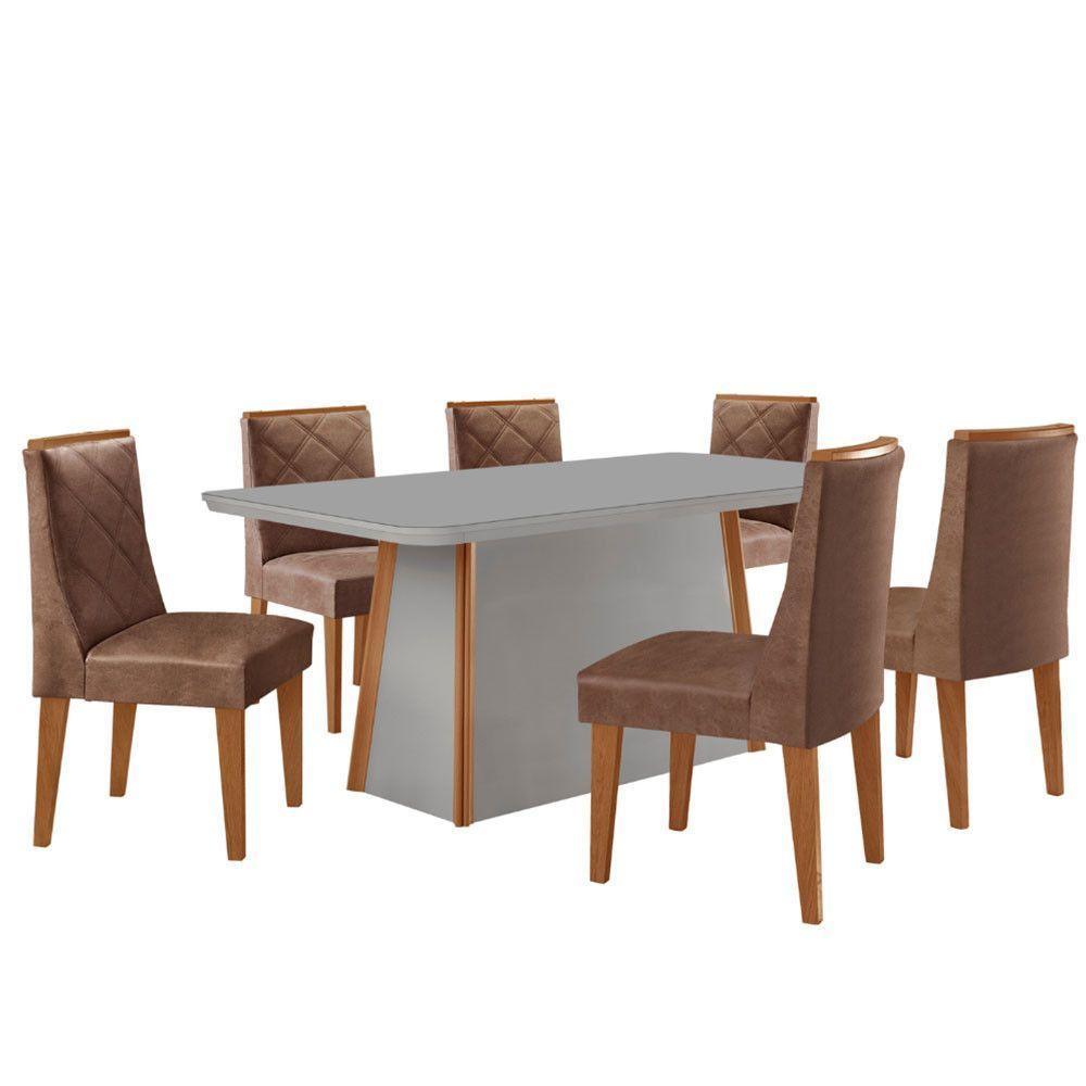 Mesa De Jantar Diane 180cm Tampo Mdf Vidro 6 Cadeiras Isadora Moderna Tork Naturale Serigrafia Off White - 2