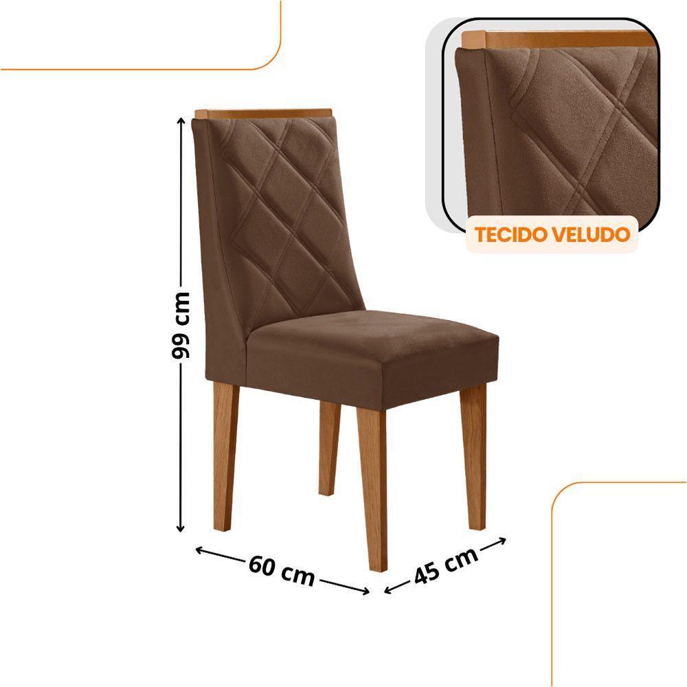 Mesa Jantar Diane 120cm Tampo Mdf E Vidro 4 Cadeiras Isadora Moderna Veludo Marrom Off White Naturale Serigrafia - 3