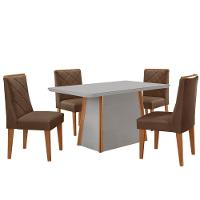 Mesa Jantar Diane 120cm Tampo Mdf E Vidro 4 Cadeiras Isadora Moderna Veludo Marrom Off White Naturale Serigrafia - 2