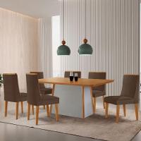 Mesa De Jantar Diane 180cm Tampo Mdf Lam 6 Cadeiras Lisboa Moderna Veludo Marrom Naturale Off White - 1