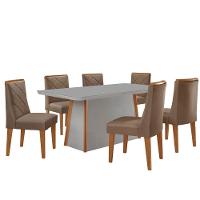 Mesa De Jantar Diane 180cm Tampo Mdf Vidro 6 Cadeiras Isadora Moderna Veludo Capuccino Off White Naturale Serigrafia - 2