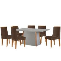 Mesa De Jantar Diane 180cm Tampo Mdf Vidro 6 Cadeiras Lisboa Moderna Veludo Marrom Off White Naturale Serigrafia - 2