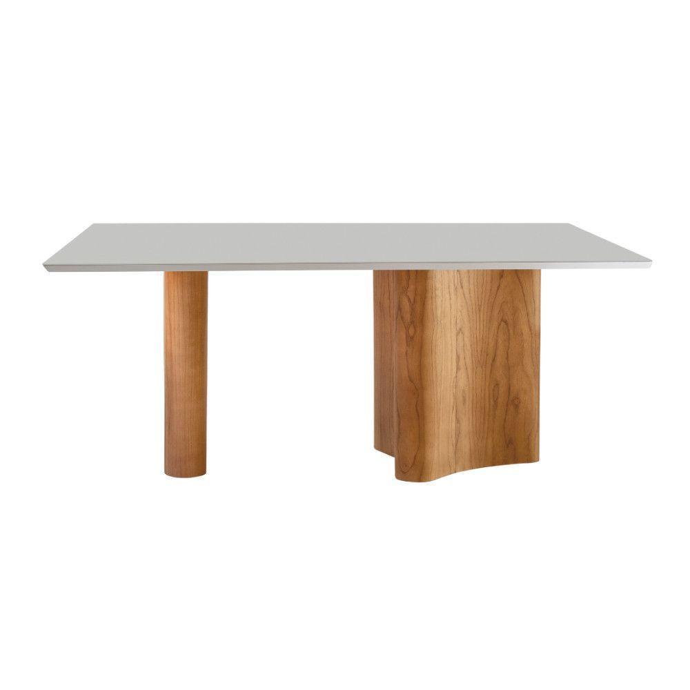 Mesa Solaris 180cm Tampo Laqueado Com Vidro Moderna Mobília Cinamomo Imbuia Off White - 1