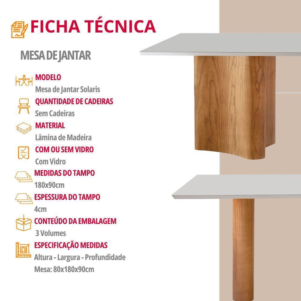 Mesa Solaris 180cm Tampo Laqueado Com Vidro Moderna Mobília Cinamomo Imbuia Off White - 4