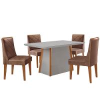 Mesa Jantar Diane 120cm Tampo Mdf E Vidro 4 Cadeiras Isadora Moderna Tork Naturale Serigrafia Off White - 2