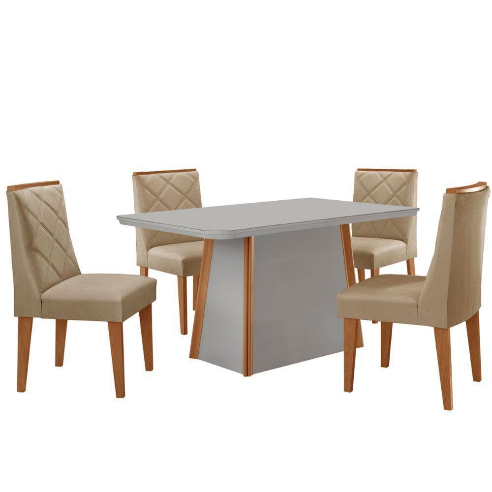 Mesa Jantar Diane 120cm Tampo Mdf E Vidro 4 Cadeiras Isadora Moderna Turim 07 Naturale Serigrafia Off White - 2