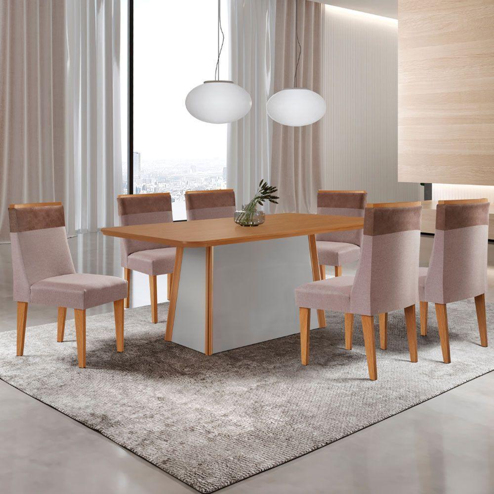 Mesa De Jantar Diane 180cm Tampo Mdf Lam 6 Cadeiras Andes Moderna Linho Capuccino Tork Naturale Off White - 1