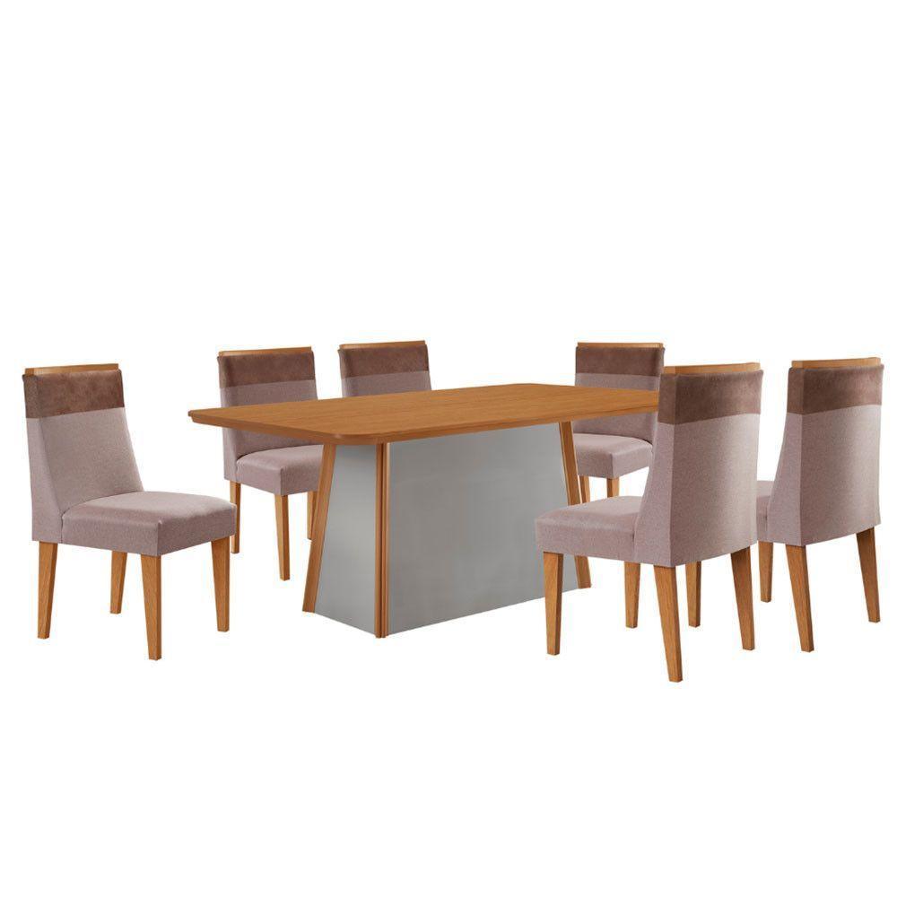 Mesa De Jantar Diane 180cm Tampo Mdf Lam 6 Cadeiras Andes Moderna Linho Capuccino Tork Naturale Off White - 2