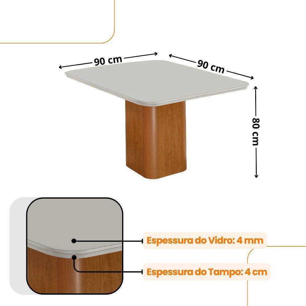 Mesa Jantar Eloise 90cm Tampo Mdf Vidro Canto Copo Moderna Naturalle Off White Serigrafia - 2