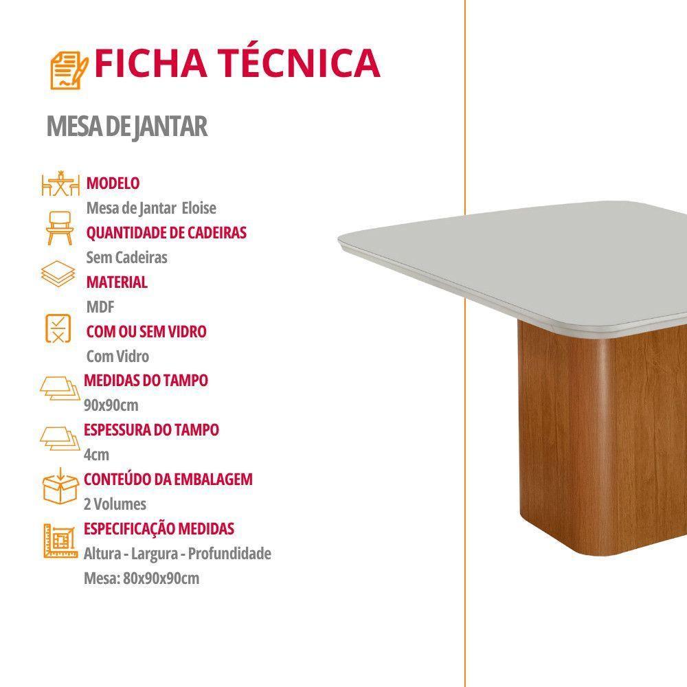 Mesa Jantar Eloise 90cm Tampo Mdf Vidro Canto Copo Moderna Naturalle Off White Serigrafia - 4