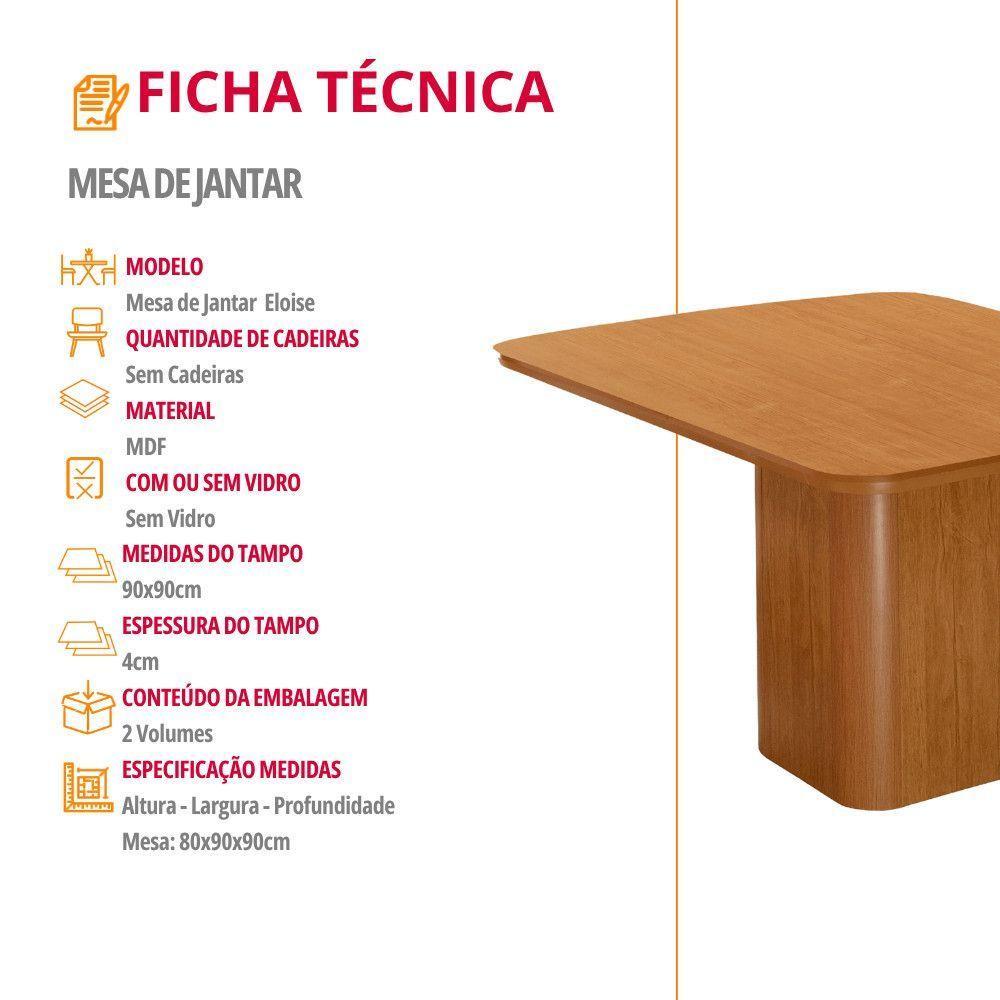 Mesa De Jantar Eloise 90cm Tampo Mdf Canto Copo Moderna Naturalle - 4