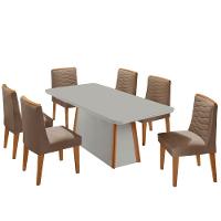 Mesa De Jantar Diane 180cm Mdf Vidro Com 6 Cadeiras Moderna Veludo Capuccino Off White Naturale Serigrafia - 2