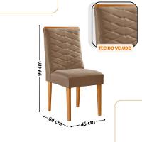 Mesa De Jantar Diane 180cm Mdf Vidro Com 6 Cadeiras Moderna Veludo Capuccino Off White Naturale Serigrafia - 3