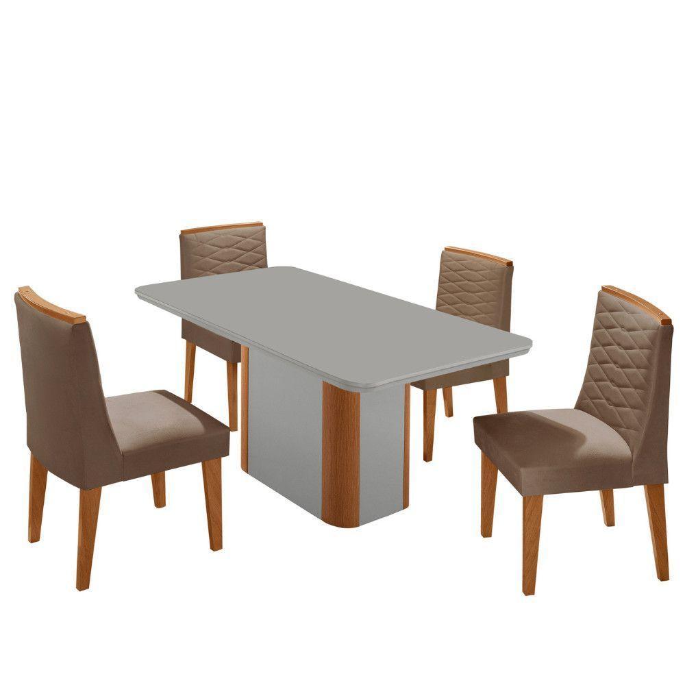 Mesa De Jantar Isadora 120cm Tampo Mdf Vidro Com 4 Cadeiras Veludo Capuccino Off White Naturale Serigrafia - 2