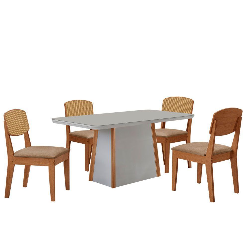 Mesa Jantar Diane 120cm Tampo Mdf Vidro 4 Cadeiras Copper Prem Moderna Turim 07 Naturale Serigrafia Off White - 2